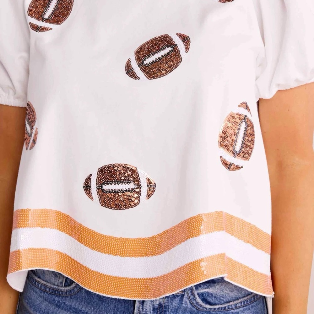 Orange and White Sequin Football Top
